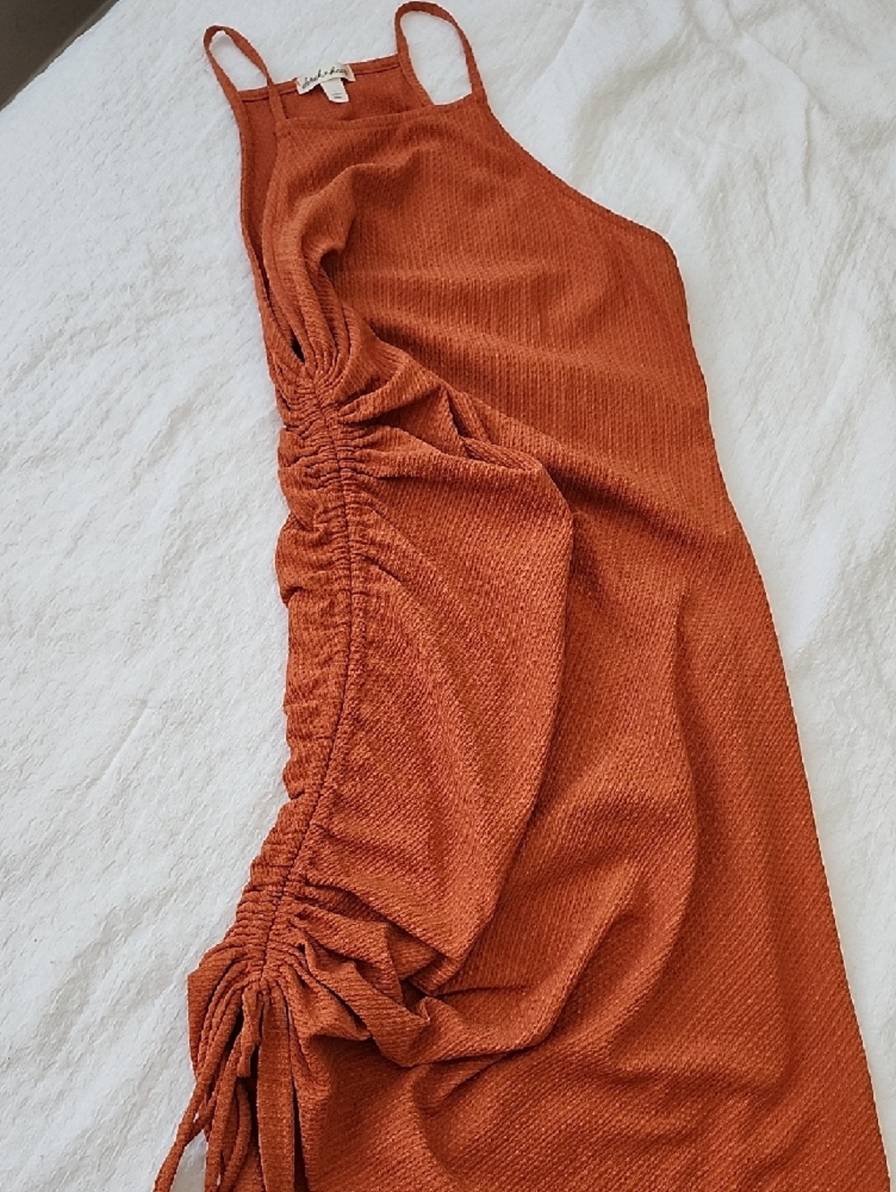 Derek Heart Copper Asymmetrical Ruched Midi Dress - Picture 3 of 7